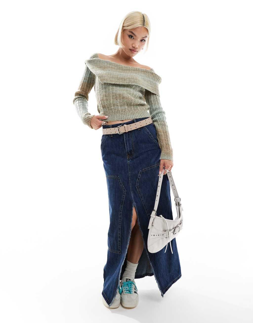 Daisy Street off the shoulder space knit sweater Product Image