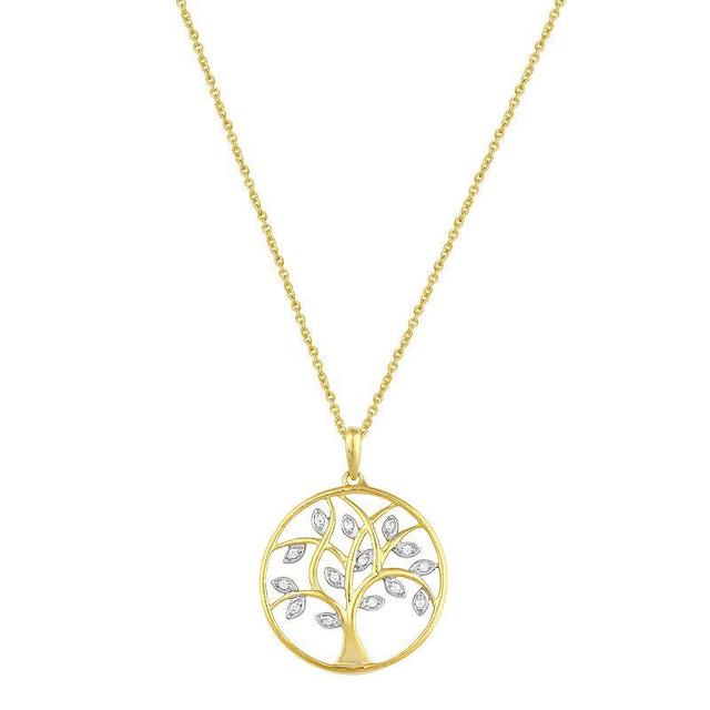 Sterling Silver 1/6 Carat T.W. Diamond Tree Of Life Pendant Necklace, Womens Gold Tone Product Image