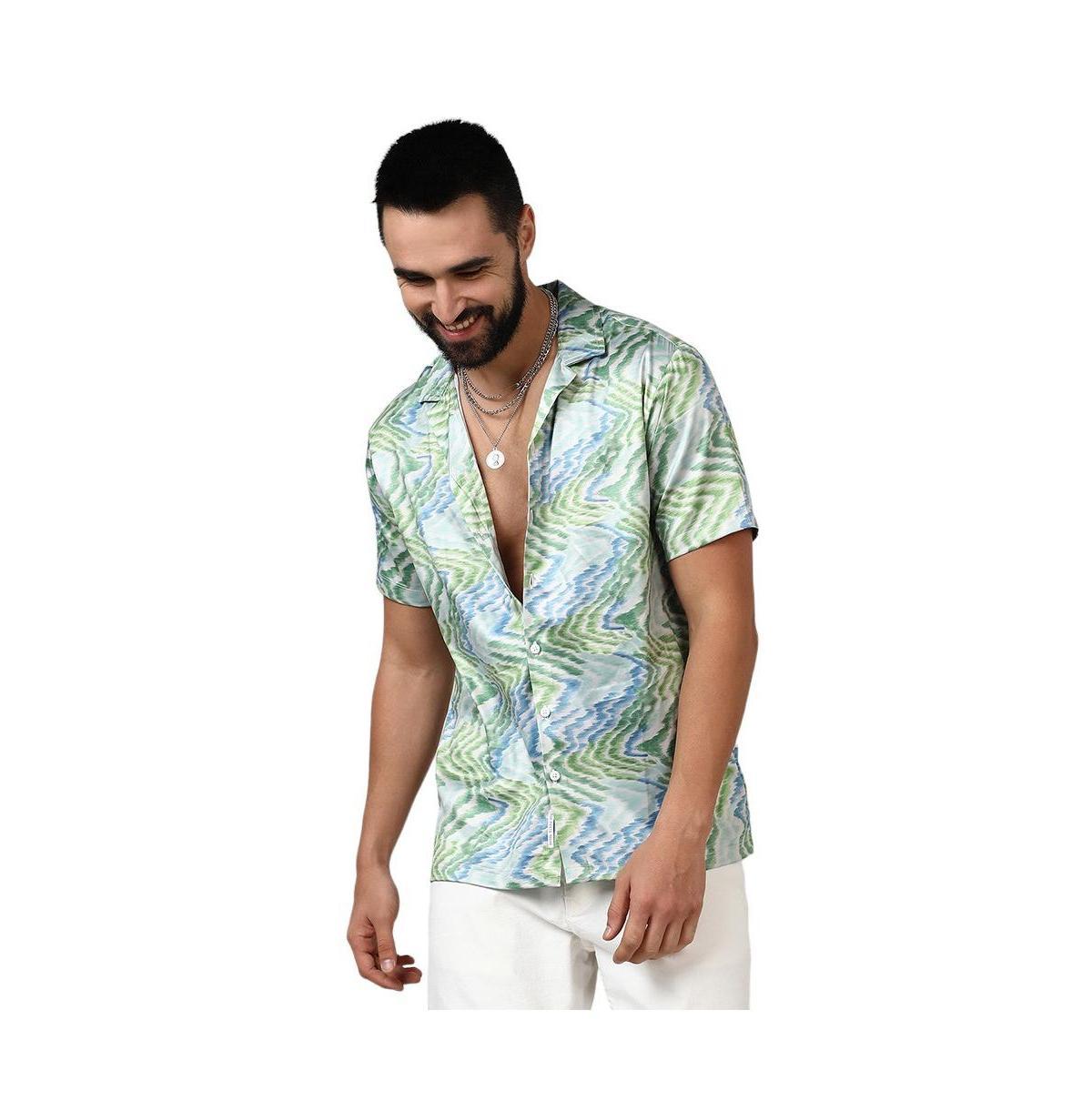 Campus Sutra Mens Grass Green & Navy Blue Ripple Shirt Product Image