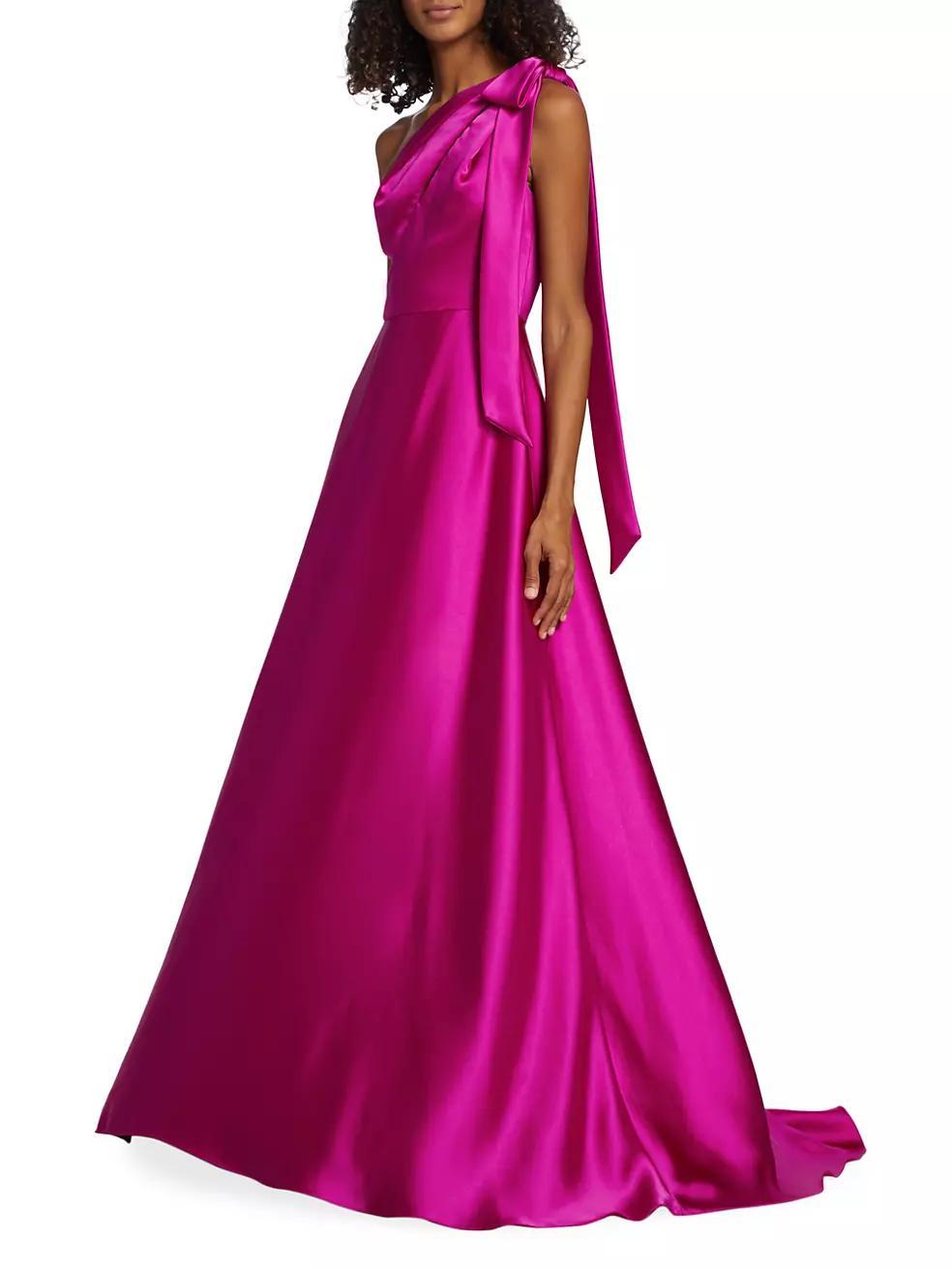 Satin One-Shoulder Bow Gown Product Image