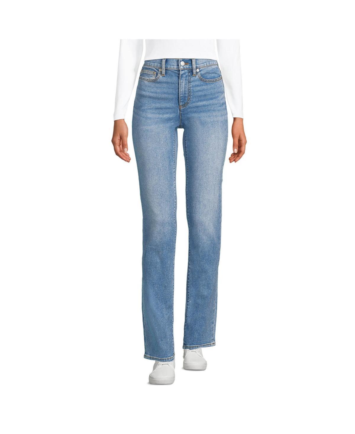 Womens Lands End Recover High Rise Straight Leg Blue Jeans Product Image