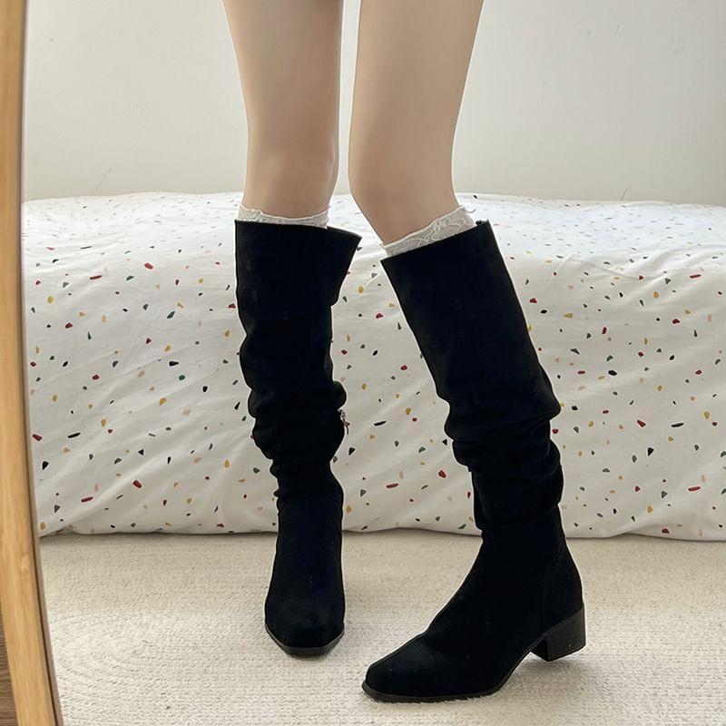 Block Heel Plain Tall Boots Product Image