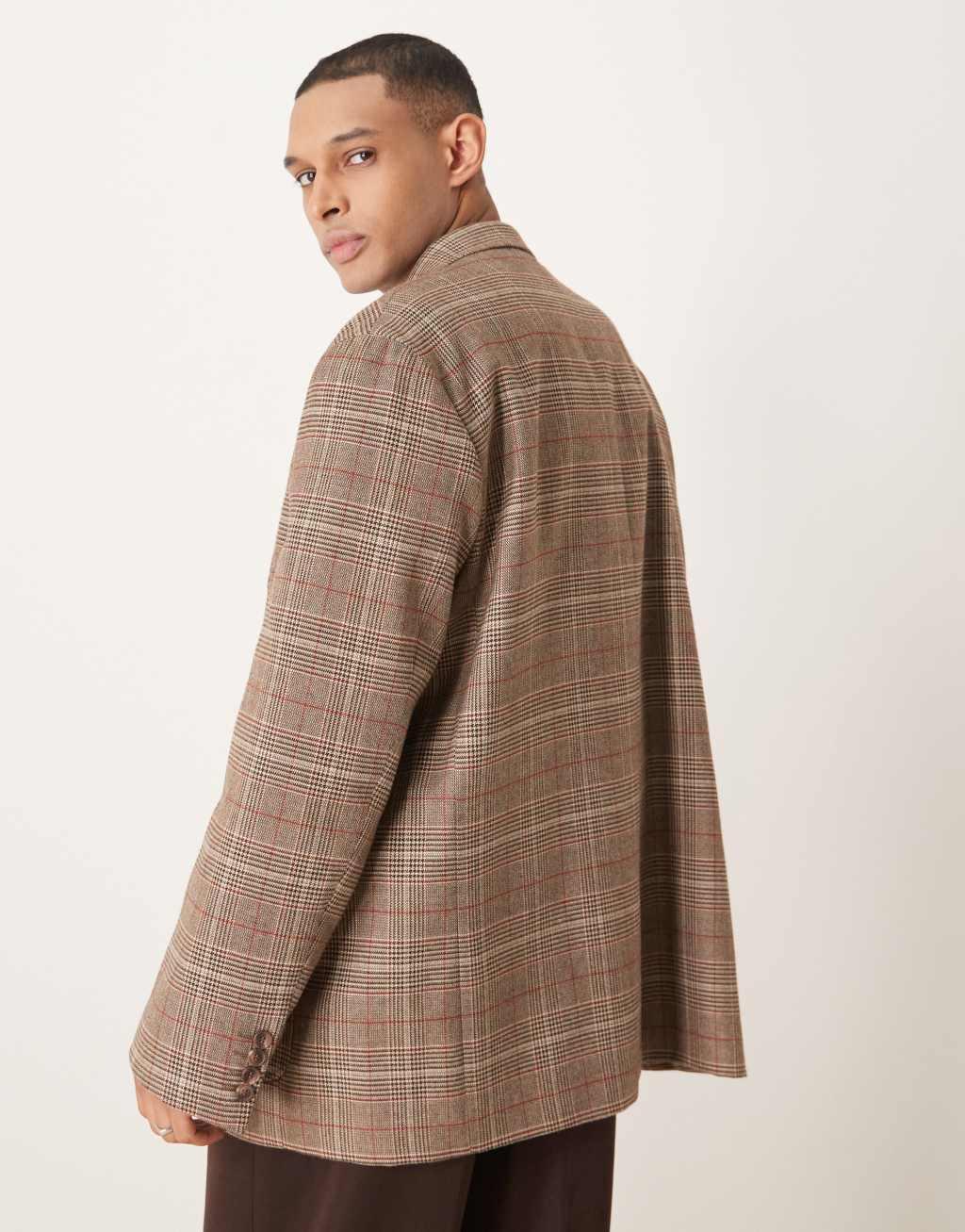 ASOS DESIGN slouchy oversized blazer in brown plaid Product Image