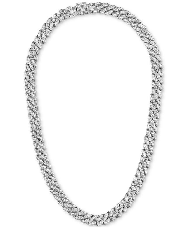 Mens Cubic Zirconia Curb Link 22 Chain Necklace in Sterling Silver Product Image