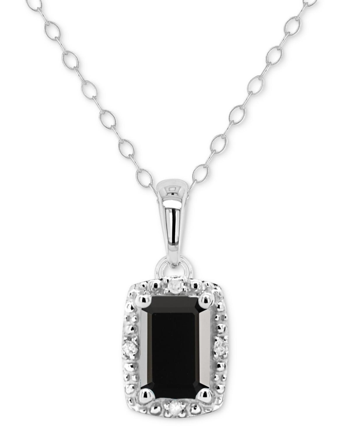 Labradorite & Diamond Accent Rectangle 18 Pendant Necklace in Sterling Silver (Also in Onyx, & Turquoise) Product Image