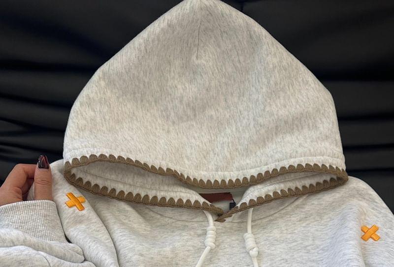 Embroidered Contrast Trim Drawstring Hoodie Product Image