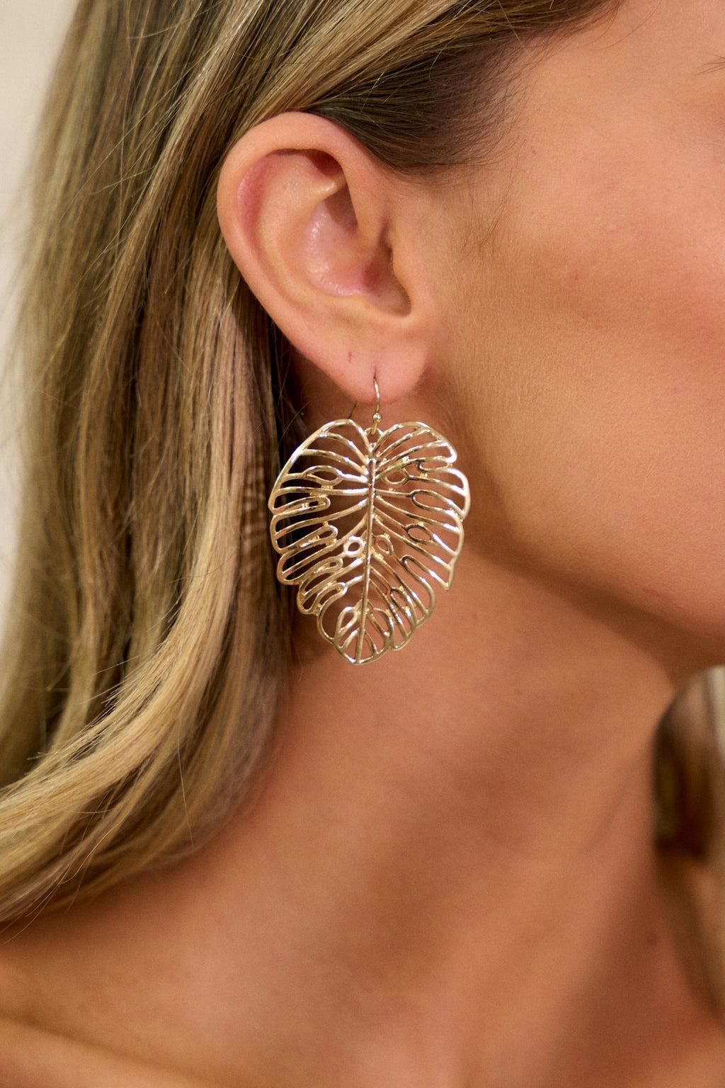 Rainforest Radiance Gold Monstera Leaf Earrings Product Image