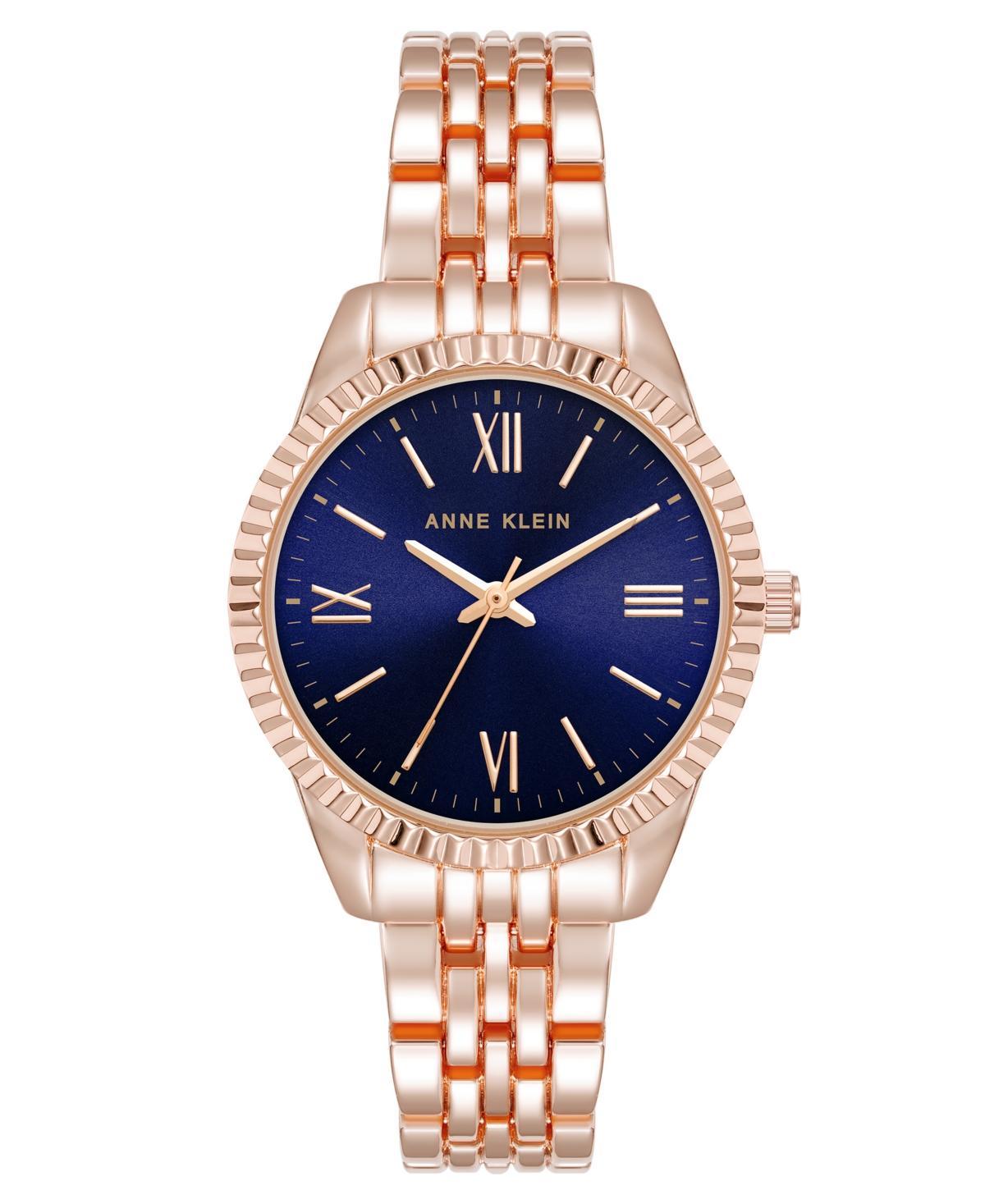 Anne Klein Womens Quartz Round Navy Coin Edge Rose Gold-Tone Alloy Metal Watch, 30mm - Navy/Rose Gold-Tone Product Image