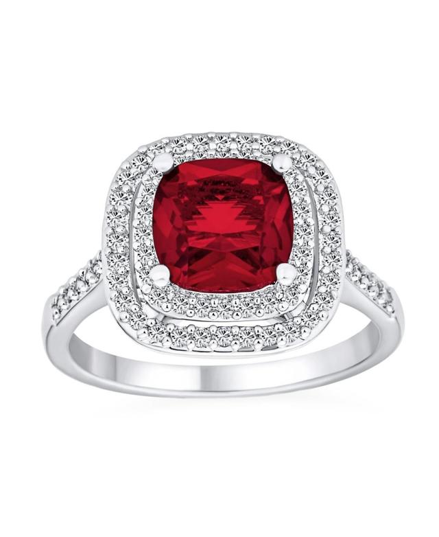 Bling Jewelry Large Fashion Solitaire Aaa Cubic Zirconia Pave Cz Cushion Cut Simulated Ruby Red Cocktail Statement Ring For Women Product Image