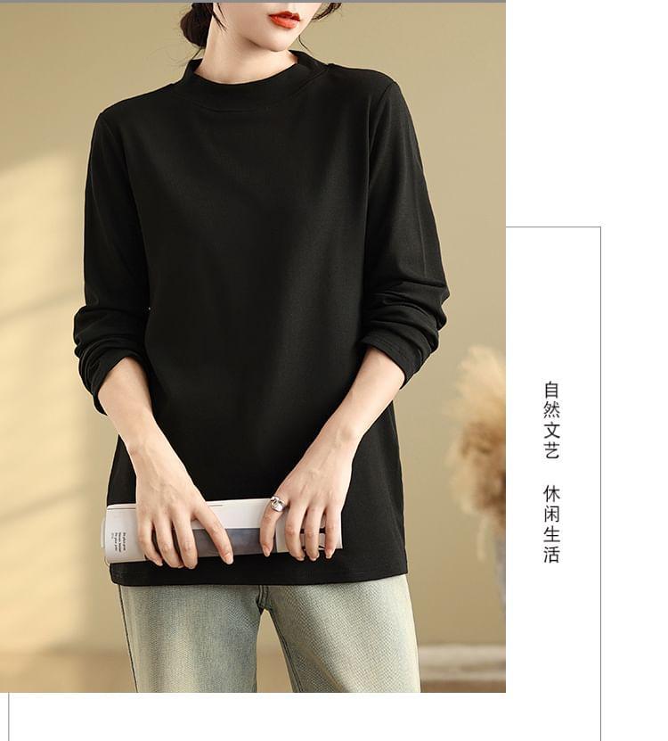 Long-Sleeve Mock Neck Plain Tee Product Image