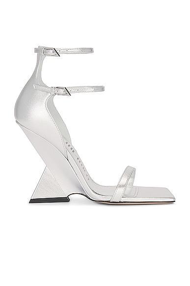 THE ATTICO Grace Ankle Strap Sandal in Silver - Metallic Silver. Size 38.5 (also in 36, 37, 38, 39, 40, 41). Product Image