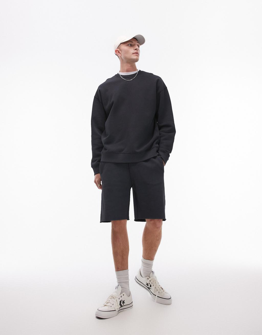 Topman washed oversized sweatshirt in black Product Image