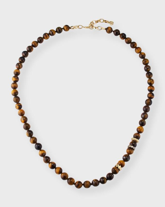 Mens Tigers Eye Beaded Necklace with Diamonds Product Image