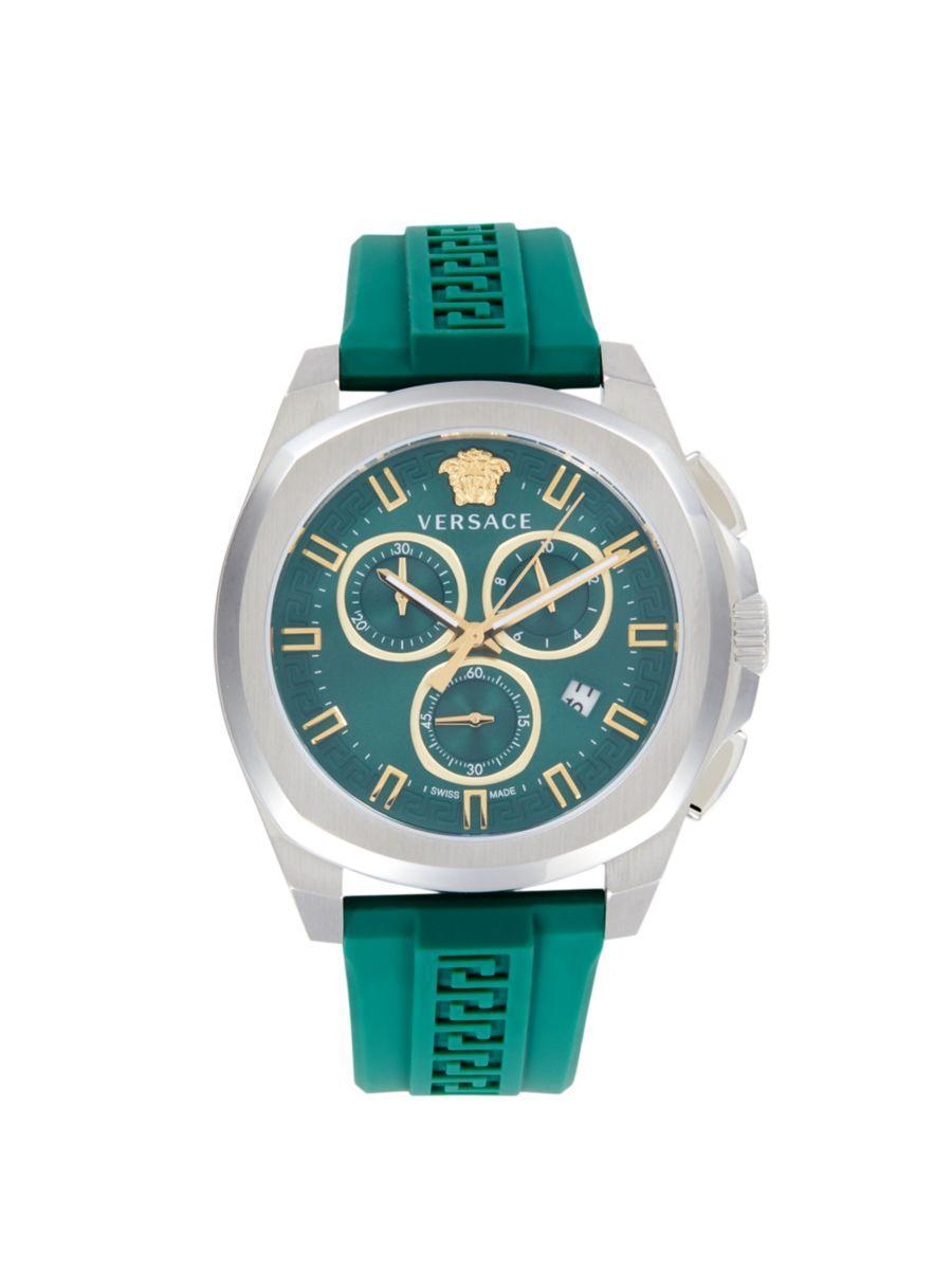 Men's Geo Chrono 43mm Stainless Steel & La Greca Silicone Strap Watch In Sapphire Product Image