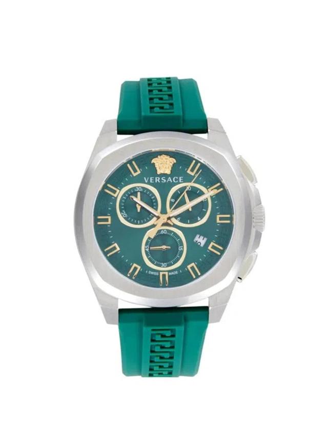 Men's Geo Chrono 43mm Stainless Steel & La Greca Silicone Strap Watch In Sapphire Product Image