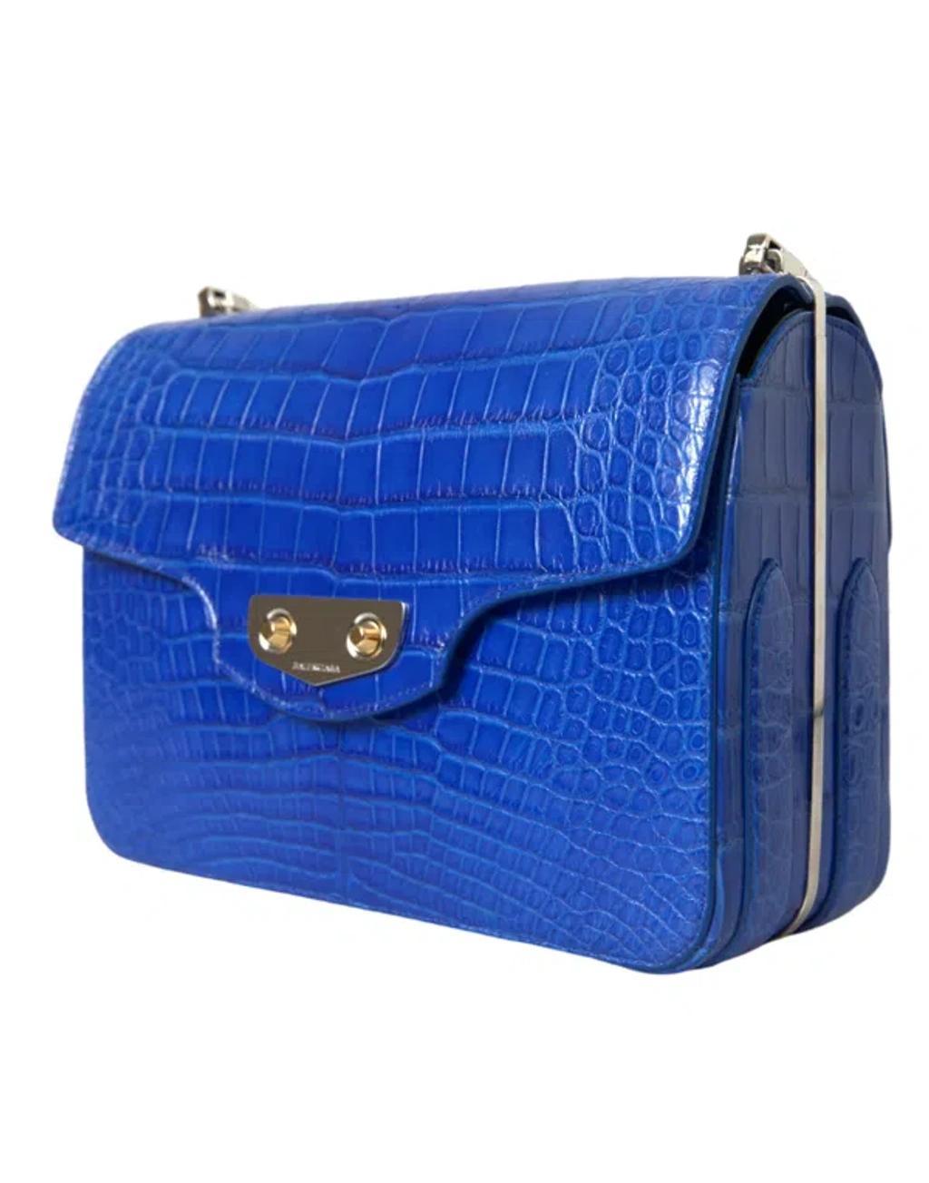 BALENCIAGA Chic Alligator Skin Chain Shoulder Bag In Blue Product Image