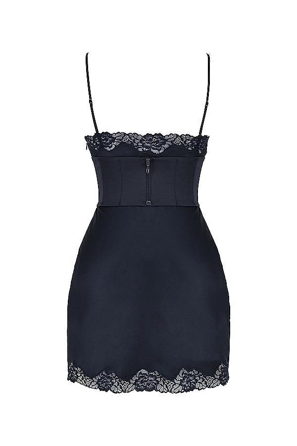 Soraya Navy Satin Slip Dress Product Image