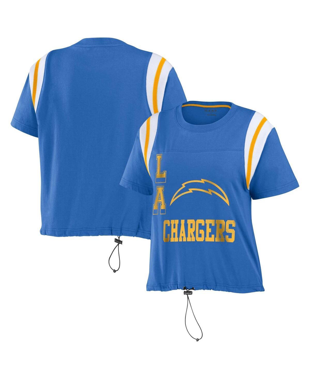 Womens Wear by Erin Andrews Powder Blue Distressed Los Angeles Chargers Cinched Colorblock T-shirt Product Image