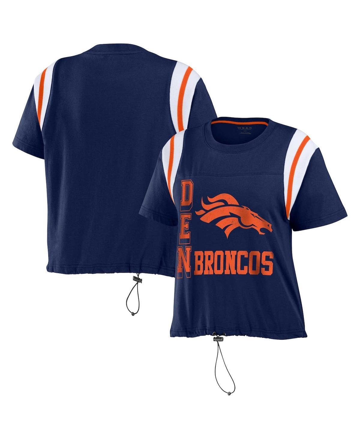 Womens Wear by Erin Andrews Navy Distressed Denver Broncos Cinched Colorblock T-shirt Product Image