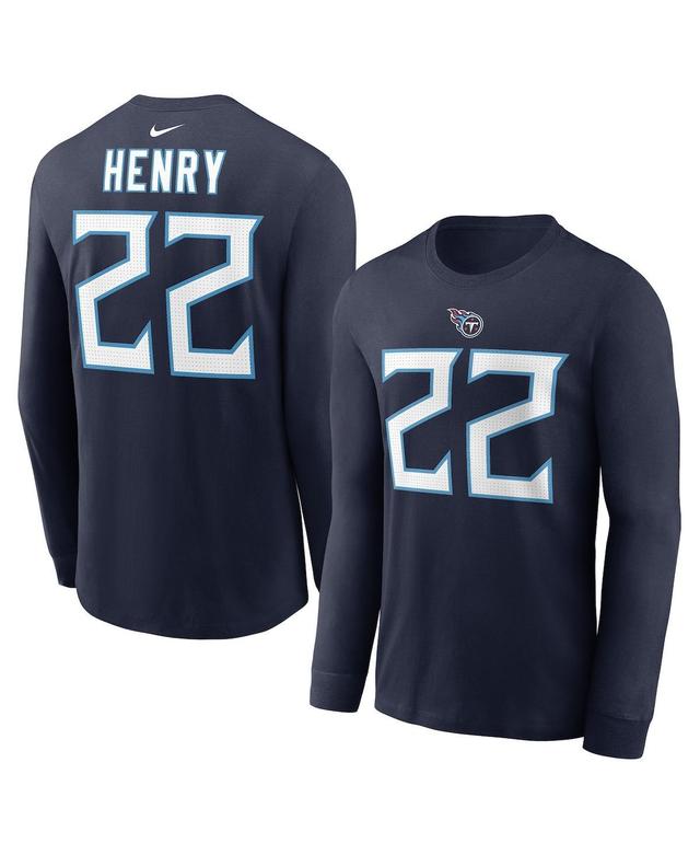 Mens Nike Derrick Henry Navy Tennessee Titans Player Name & Number Long Sleeve T-Shirt Product Image