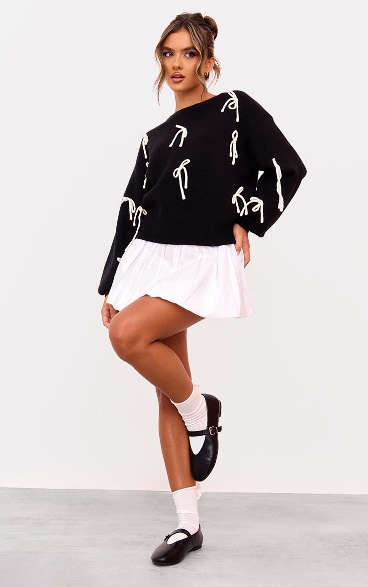 Black Contrast Bow Detail Oversized Knitted Jumper Product Image