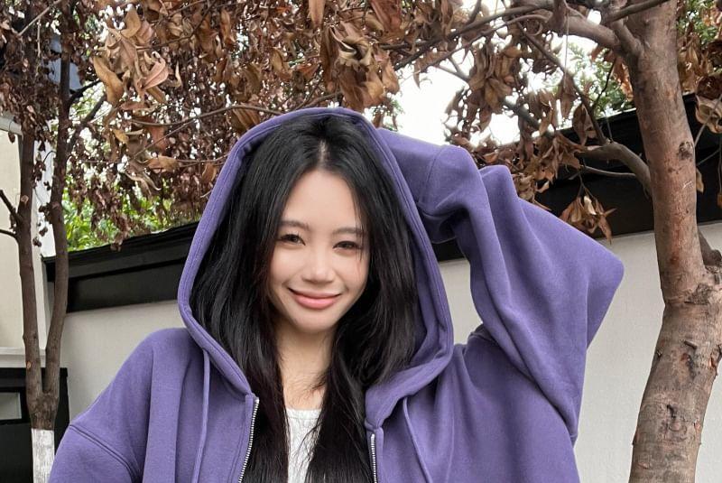 Plain Zip Oversized Hoodie / Drawstring Waist Wide Leg Pants Product Image