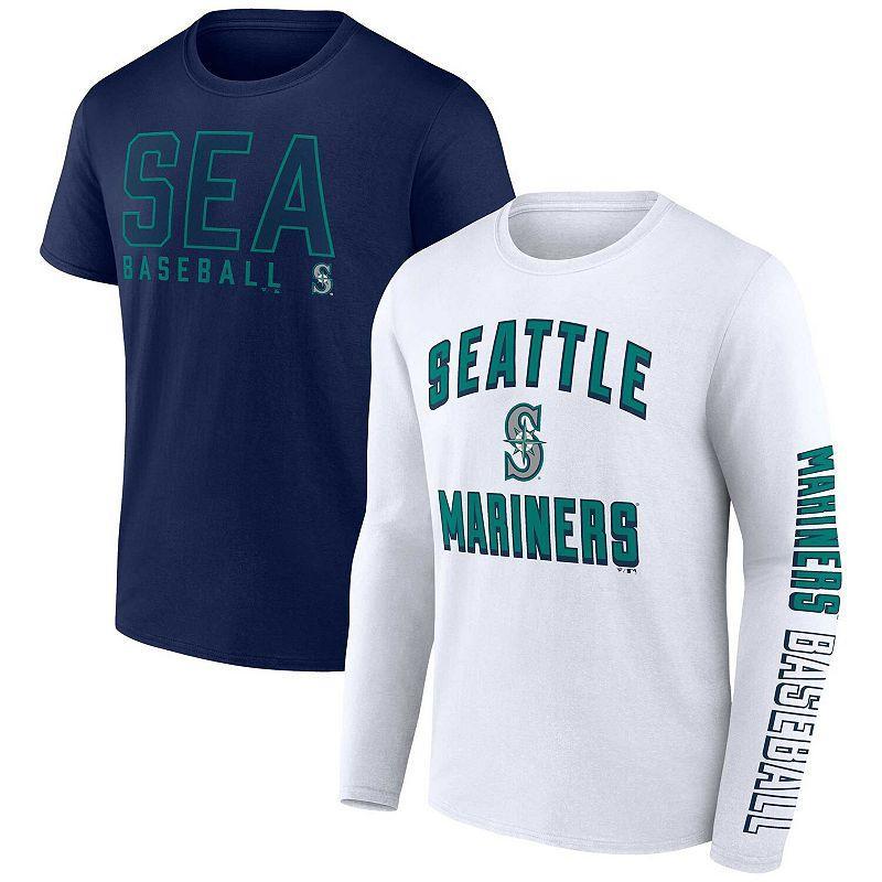 Mens Fanatics Branded /White Seattle Mariners Two-Pack Combo T-Shirt Set Blue Product Image