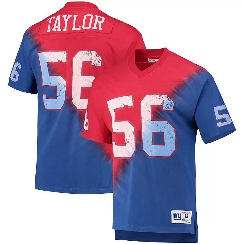 Mens Mitchell & Ness Lawrence Taylor /Royal New York Giants Retired Player Name & Number Diagonal Tie-Dye V-Neck T-Shirt Product Image