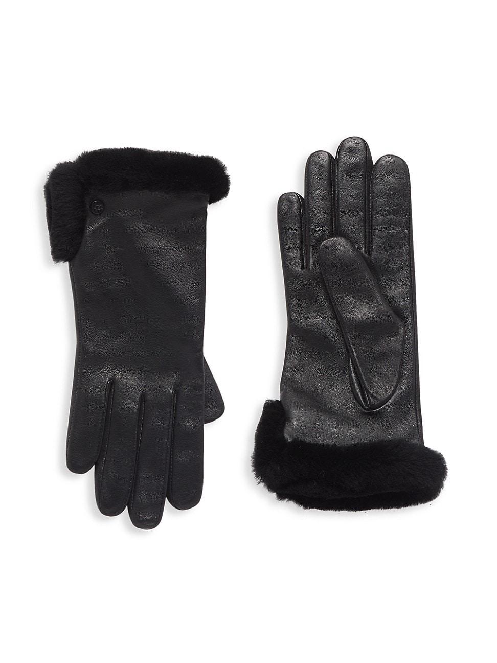 Womens Shearling-Trimmed Leather Gloves Product Image