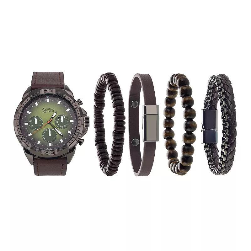 American Exchange Mens Analog 4-Piece Watch & Bracelet Set Brown Product Image