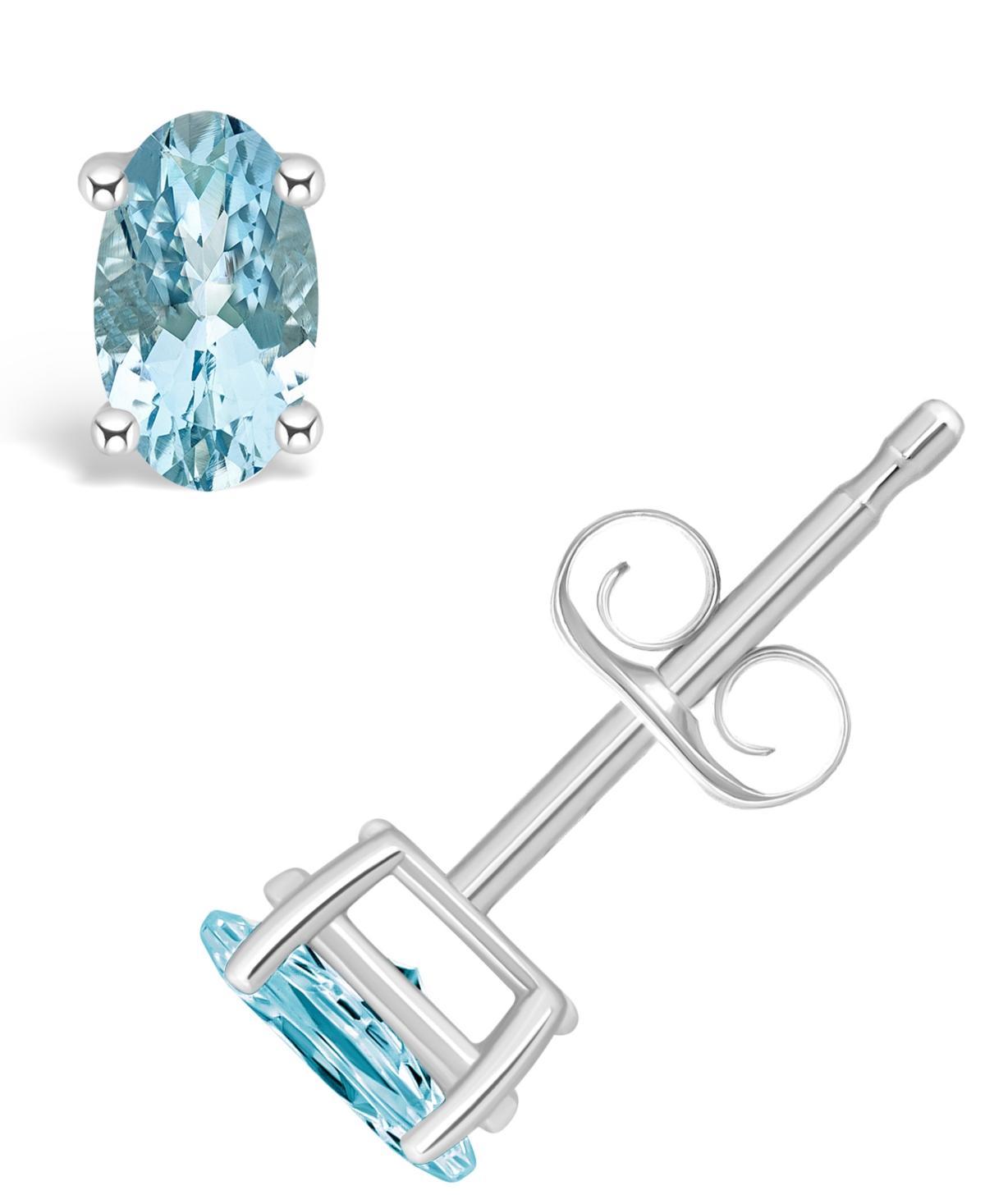 14k White Gold Oval Birthstone Stud Earrings, Womens, Aquamarine Product Image