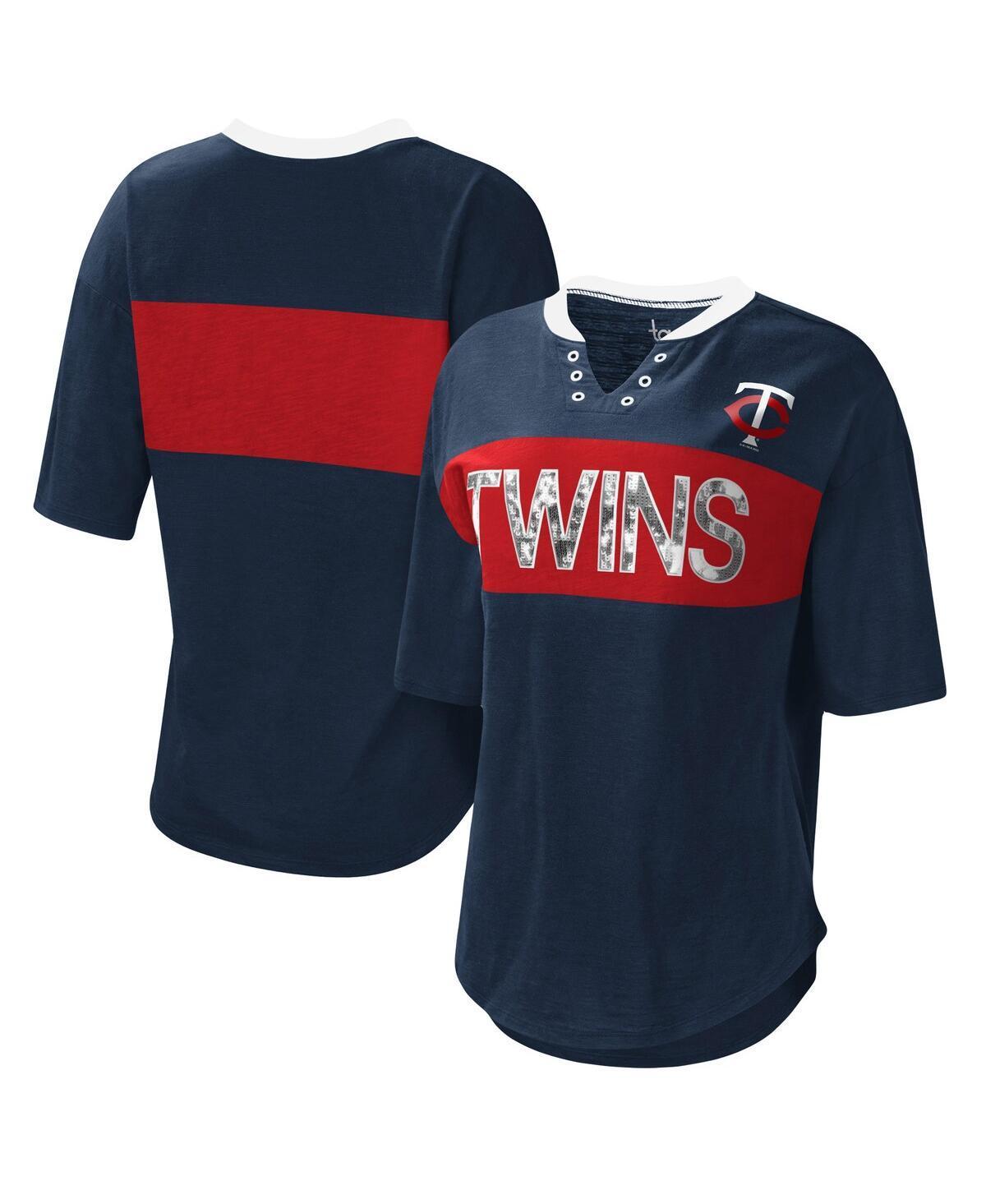 Womens Touch Navy and Red Minnesota Twins Lead Off Notch Neck T-shirt - Navy Product Image