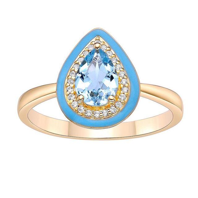 Gemminded 18k Gold Over Silver Blue Topaz & Lab-Created White Sapphire Ring, Womens Gold Tone Product Image