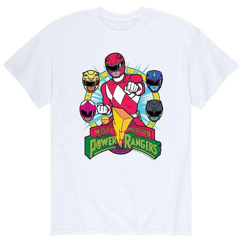 Mens Power Rangers Red Ranger Faces Tee Med Grey Product Image