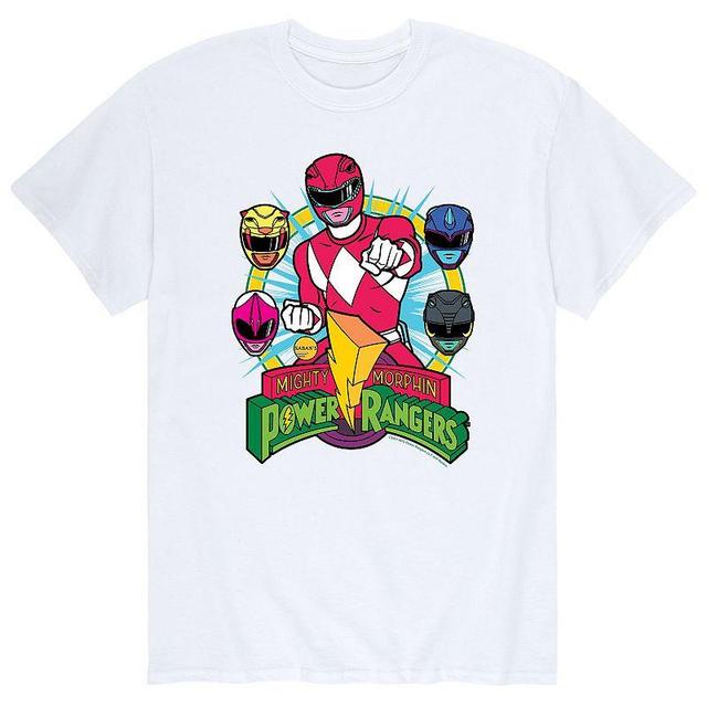 Mens Power Rangers Red Ranger Faces Tee Athletic Grey Product Image