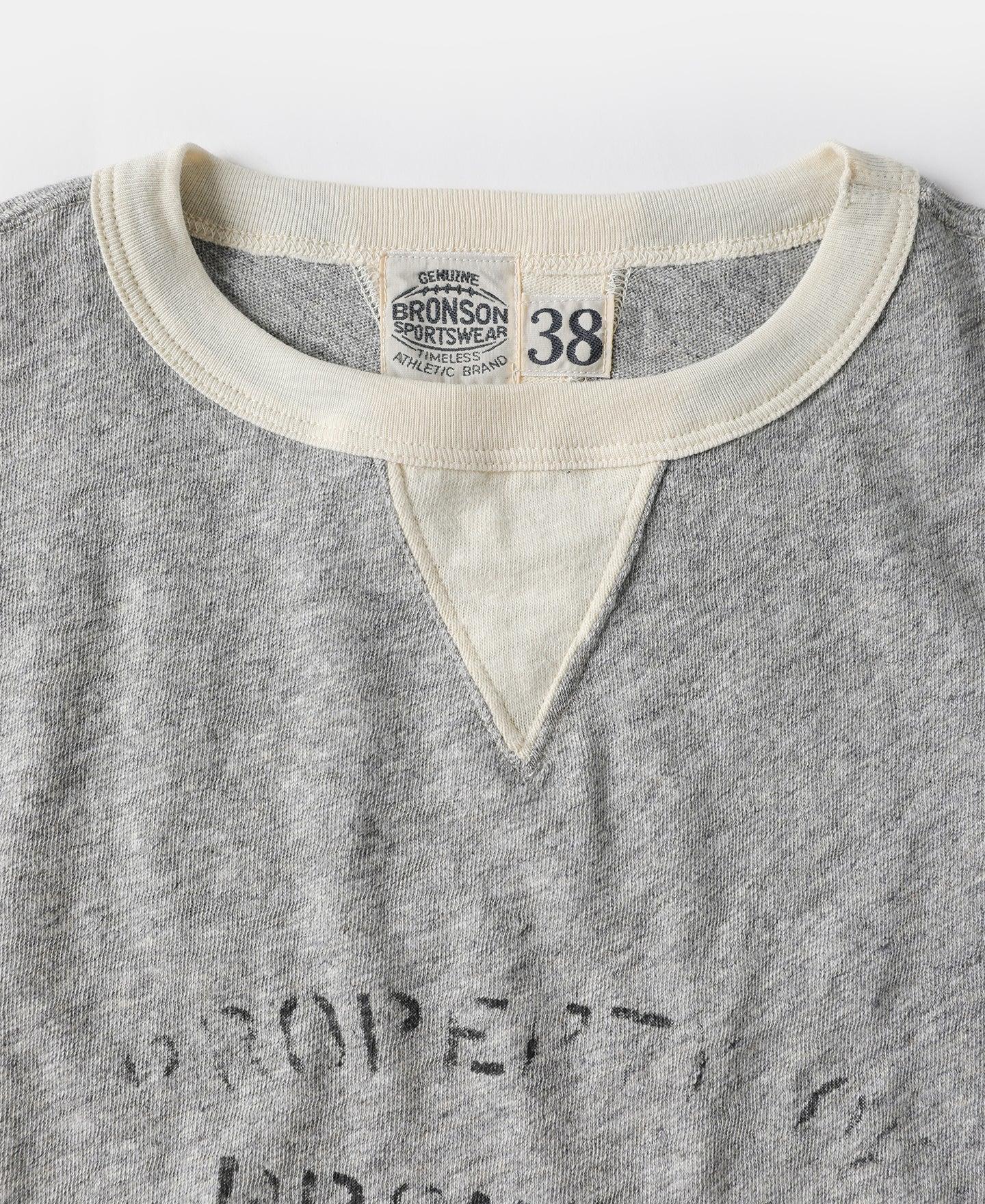 Slub Cotton Printing Boat Neck Gusset T-Shirt - Gray Product Image