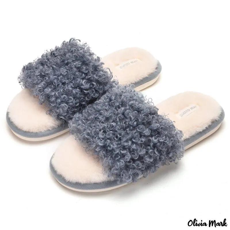 Olivia Mark – New cotton slippers cute open toe plush slippers simple home warm plush slippers female Product Image