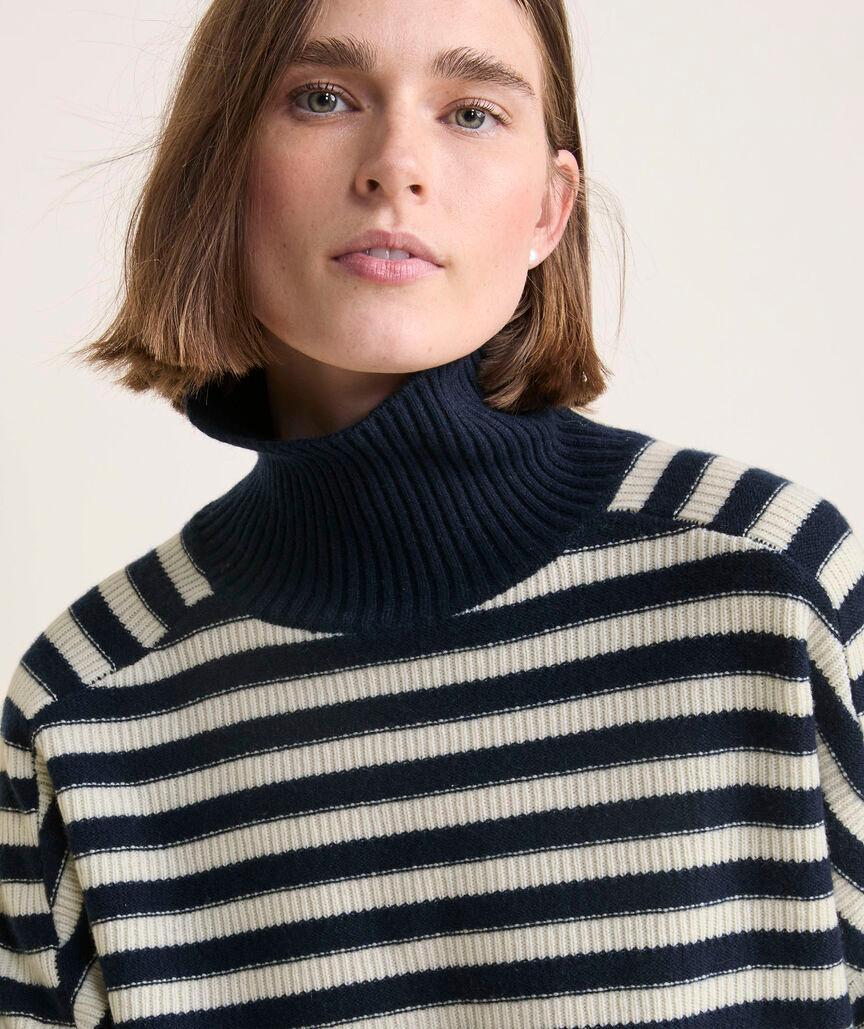 Cashmere Relaxed Texture Stripe Turtle Neck Sweater Product Image