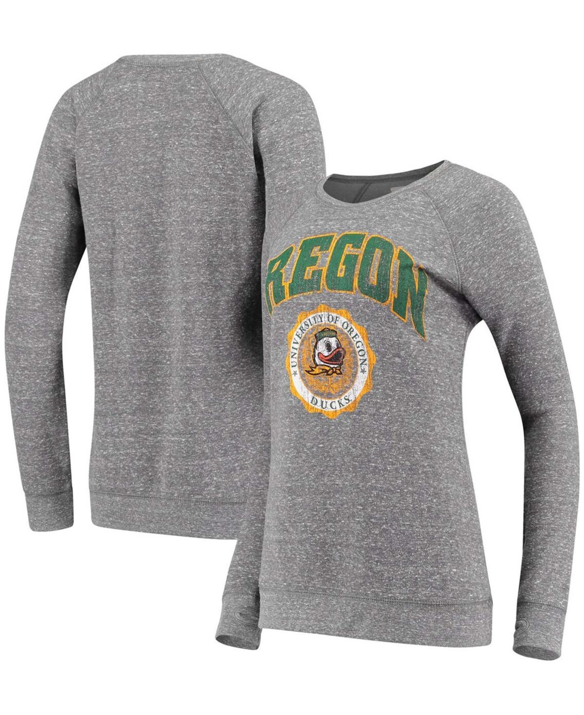 Womens Pressbox Heathered Gray Oregon Ducks Edith Vintage Knobi Pullover Sweatshirt Product Image