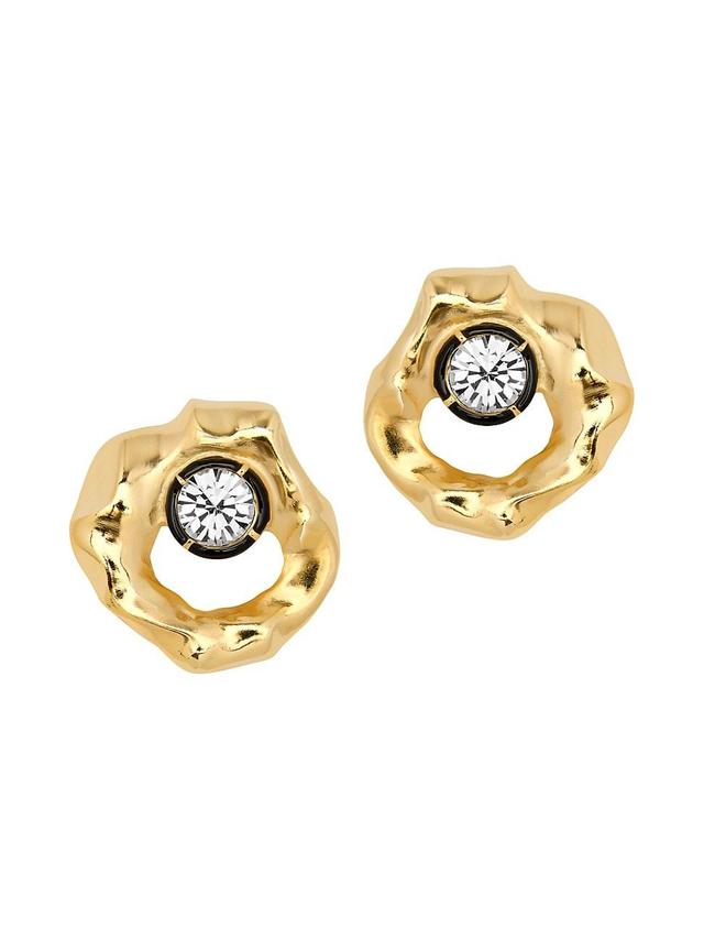 Womens 14K-Gold-Plated, Crystal & Enamel Textured Round Stud Earrings Product Image