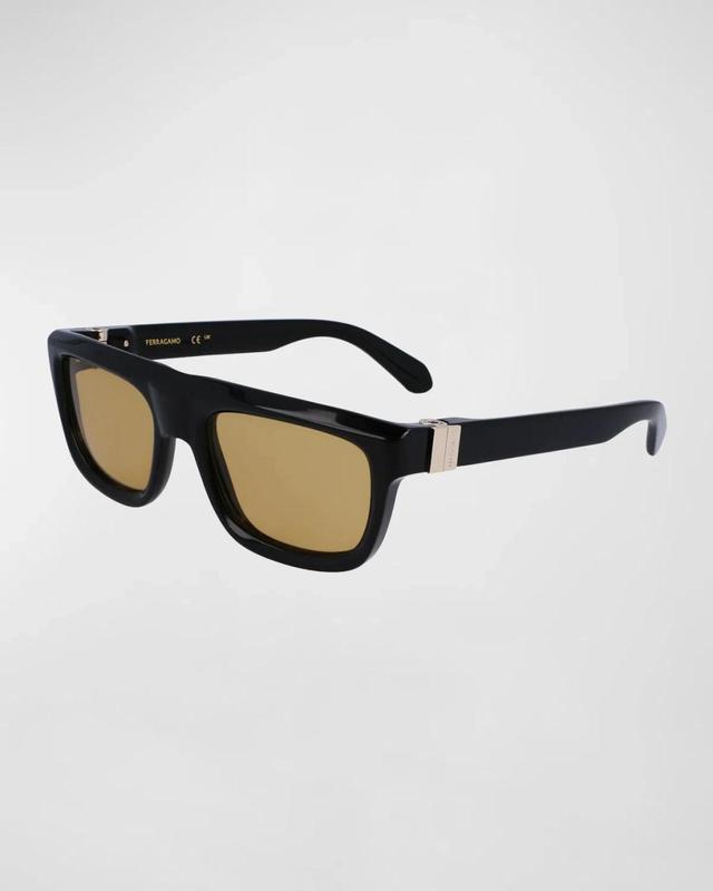 FERRAGAMO Men's Prisma Acetate Square Sunglasses, 56mm In Black/gold Product Image