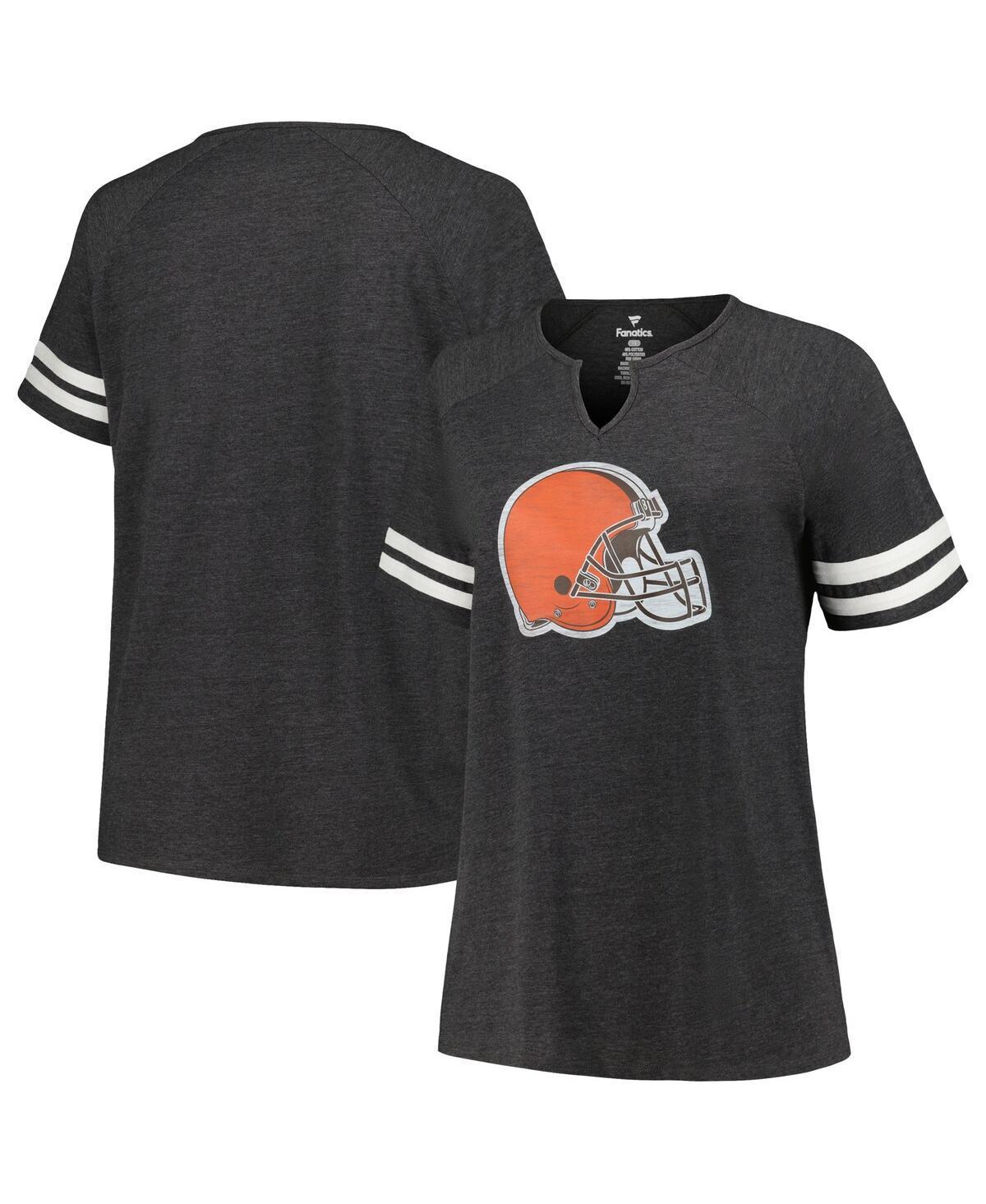 Womens Fanatics Branded Heather Charcoal Cleveland Browns Plus Size Logo Notch Neck Raglan Sleeve T-Shirt Product Image