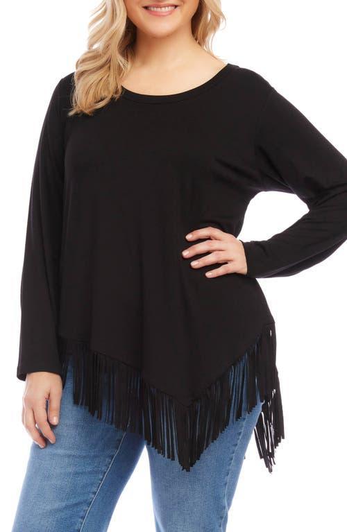 Karen Kane Asymmetric Long Sleeve Fringe Top Product Image