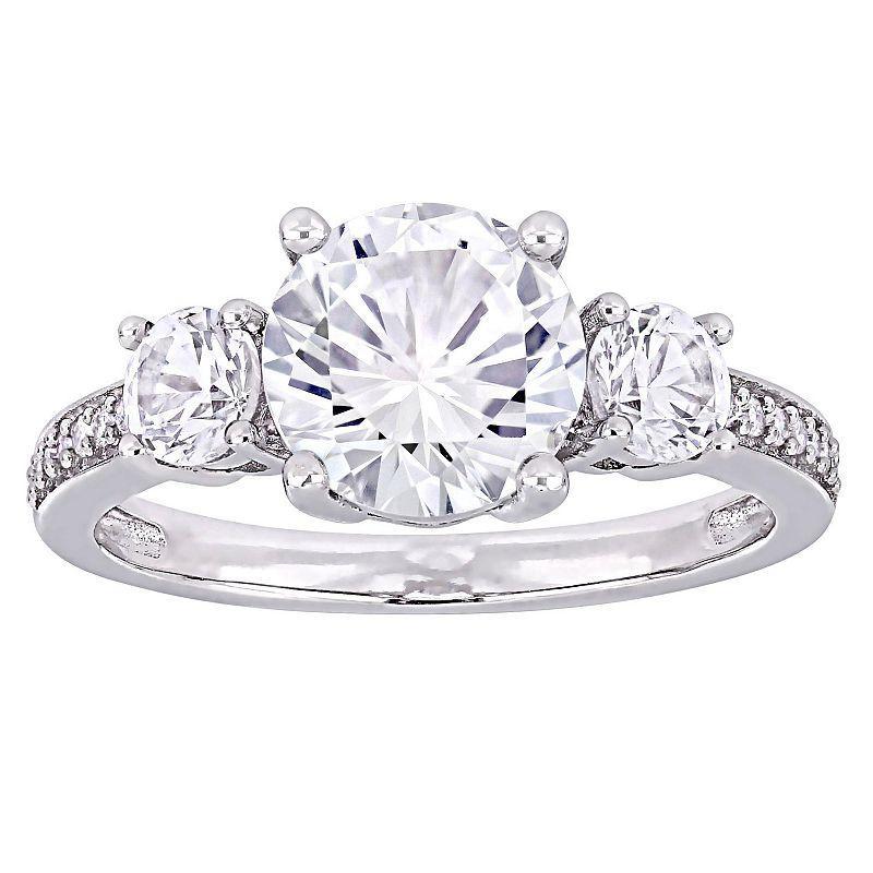 Stella Grace 10k White Gold Lab-Created White Sapphire & Diamond Accent 3-Stone Ring, Womens Product Image