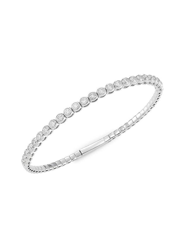 Womens 14K White Gold Bezel-Set 1.25 TCW Diamond Flexible Bangle Bracelet Product Image