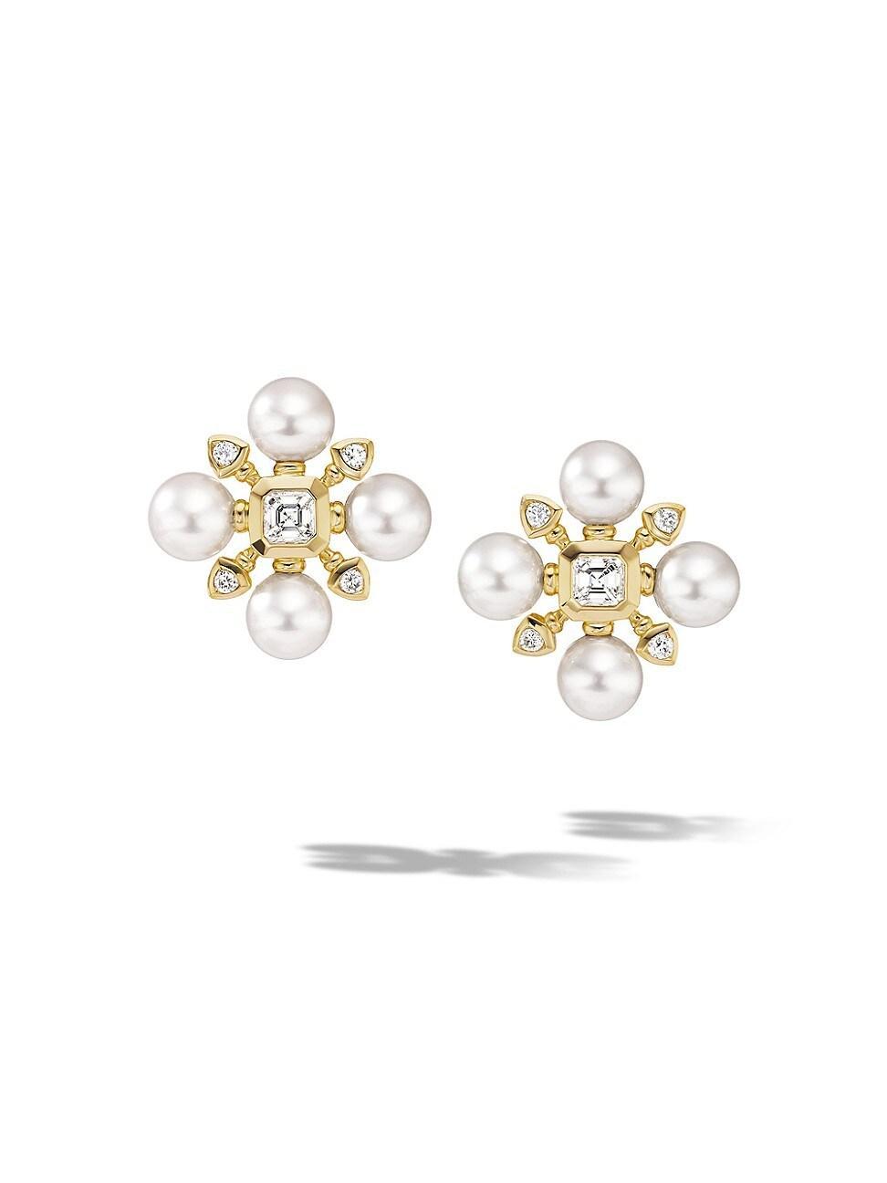 Womens Renaissance Pearl Stud Earrings In 18K Yellow Gold With Diamonds Product Image