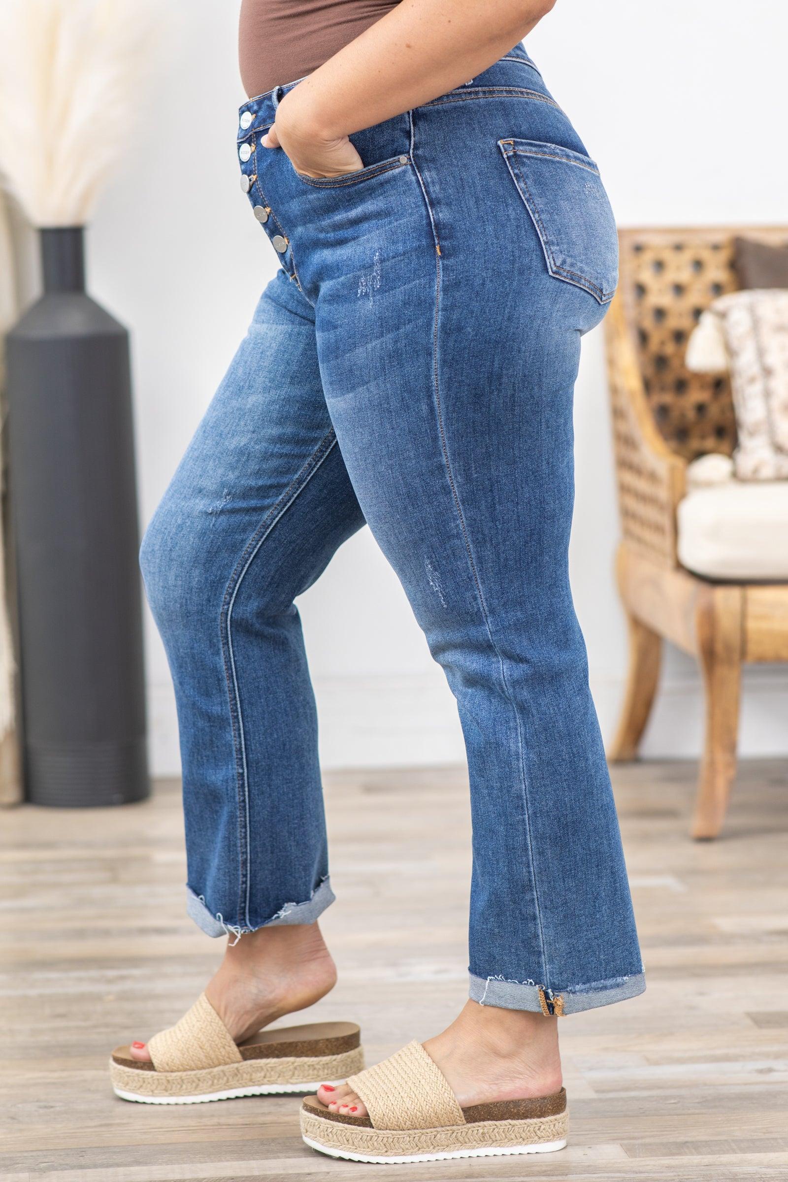 Risen Button Fly Ankle Straight Leg Jeans Product Image