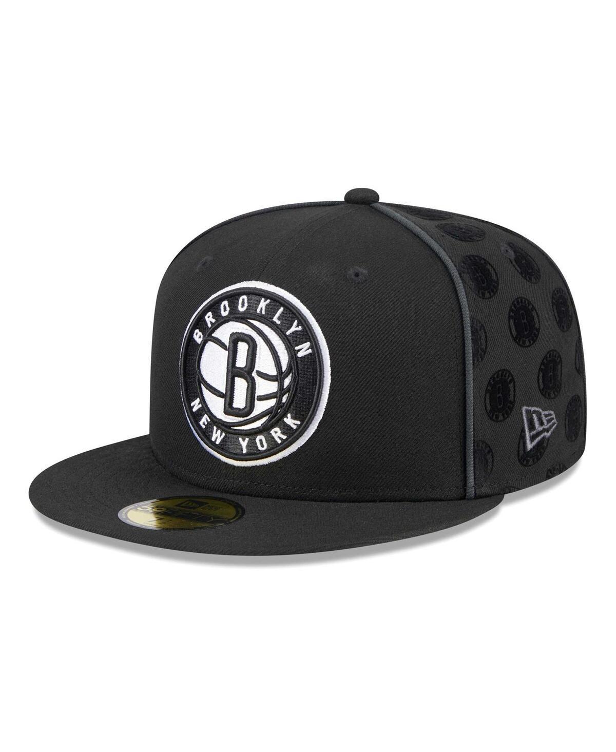 Mens New Era Black Brooklyn Nets Piped & Flocked 59Fifty Fitted Hat Product Image