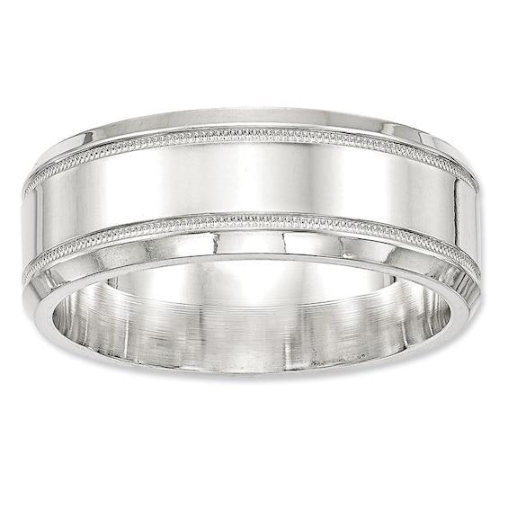 Men's 8.0mm Milgrain Beveled Edge Wedding Band in Sterling Silver Product Image