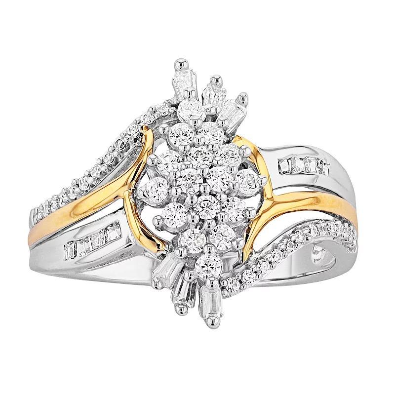 Two Tone 10k Gold 1/2 Carat T.W. Diamond Cluster Ring, Womens Product Image